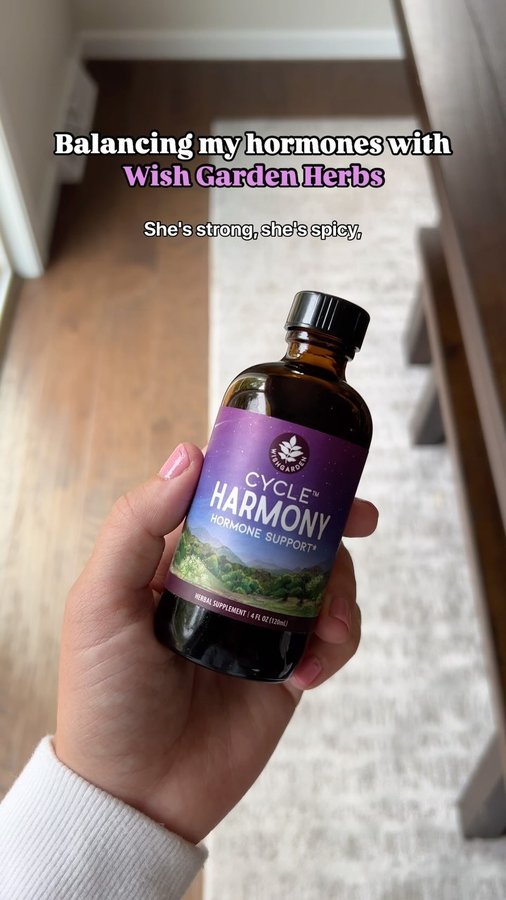 Instagram post by @carleyherro for WishGarden Herbs. Caption reads: I’ve been trying to balance my hormones and my....