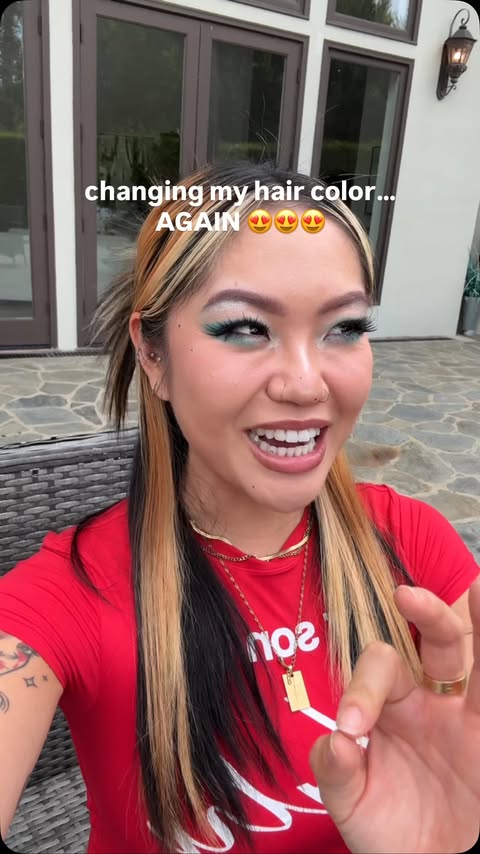 Instagram post by @bluebeachkim for FaceApp. Caption reads: CHANGING MY HAIR TO PINK NOW??? 🫪 @faceapp....