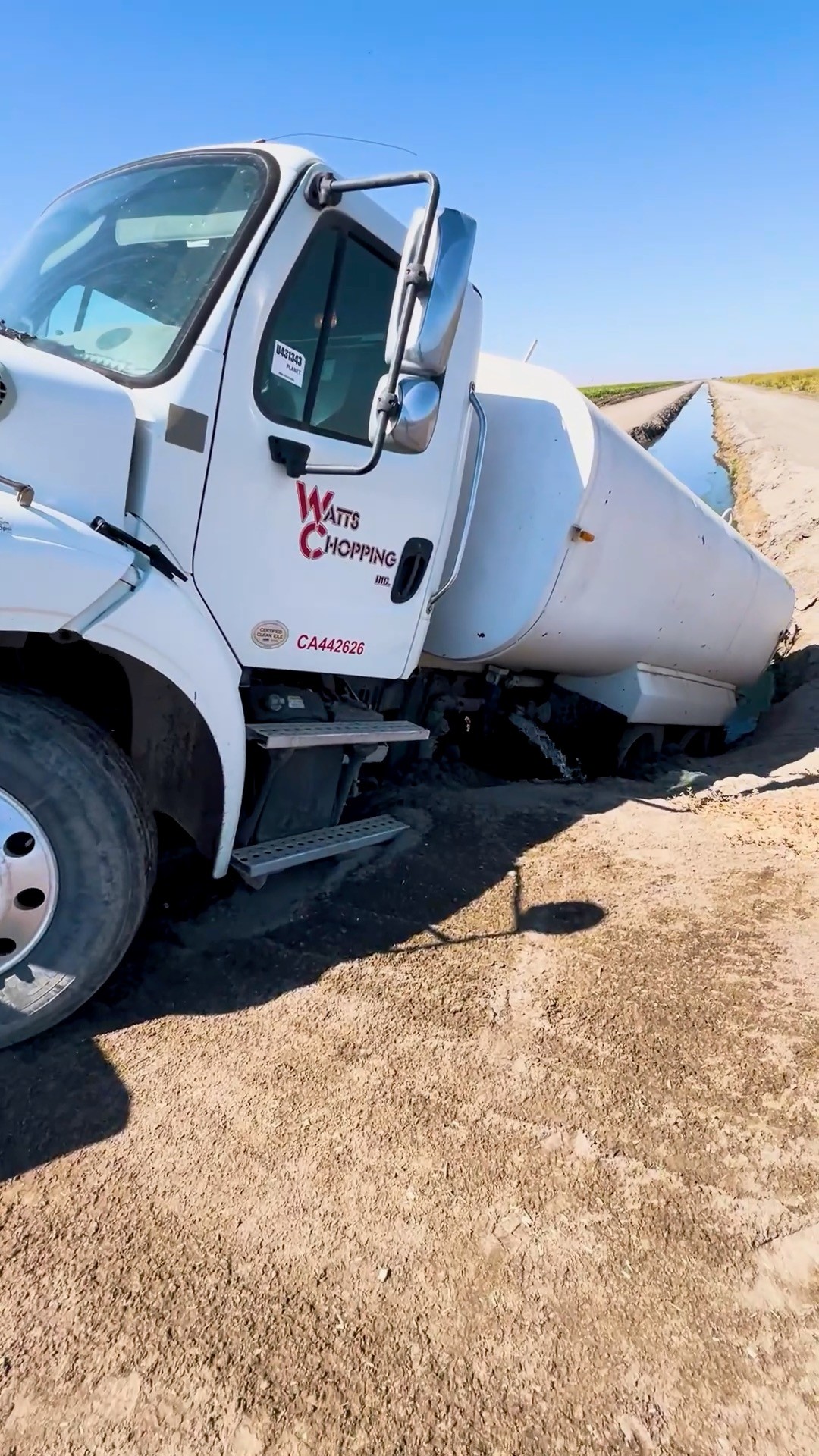 Instagram post by @califarmer30 for Yankum. Caption reads: When a water truck goes swimming… 💦 @califarmer30....