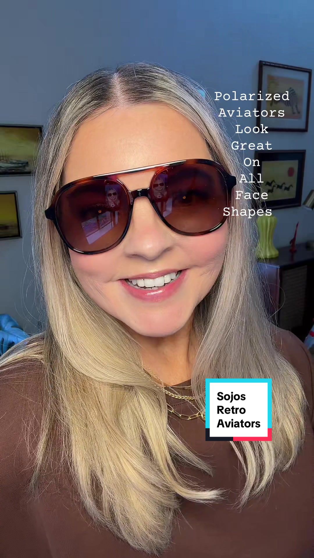 TikTok post by @atomic_armadillo for SOJOS. Caption reads: @sojosglasses Retro Polarized Aviators are a [...].