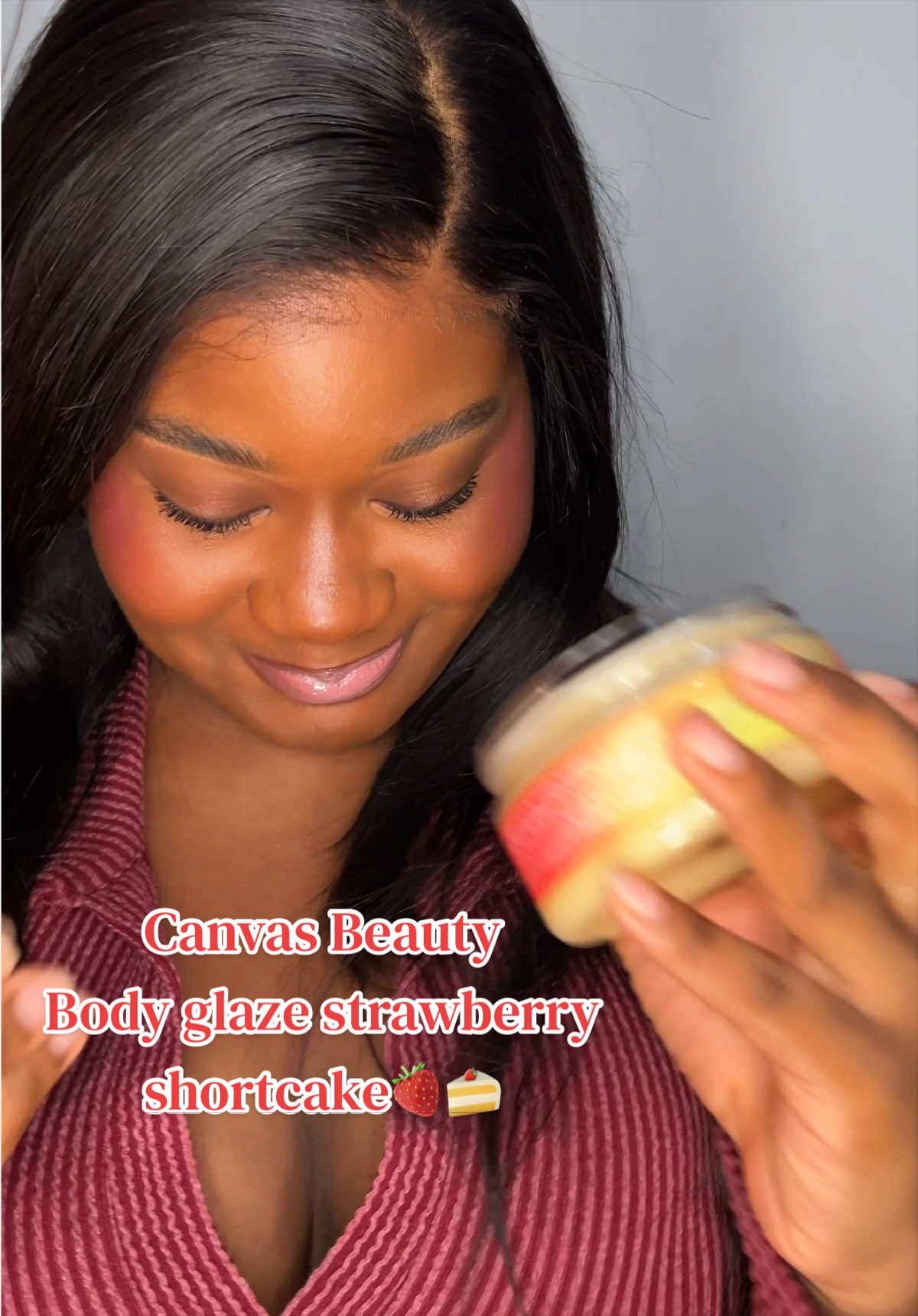 TikTok post by @rhobidadon for Canvas Beauty Brand. Caption reads: [...] body glaze smells AMAZING! @CANVAS BEAUTY....