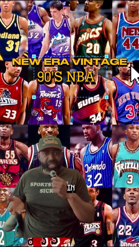 Instagram post by @gamedaygrails for New Era Cap. Caption reads: NEW ERA VINTAGE: 90s NBA The 90s NBA was the....