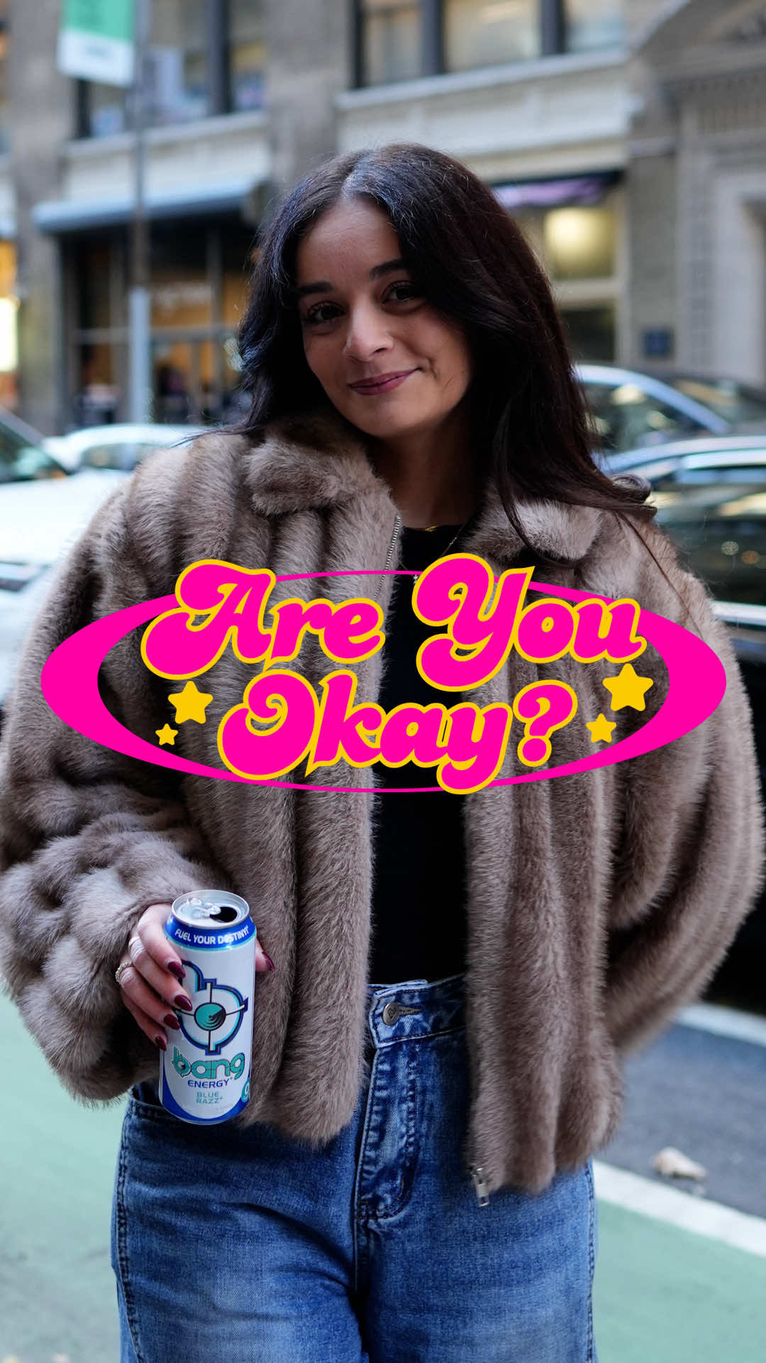 TikTok post by @areyouokayshow for Bang Energy. Caption reads: blue glitter eloise 🤝 blue razz @Bang Energy....