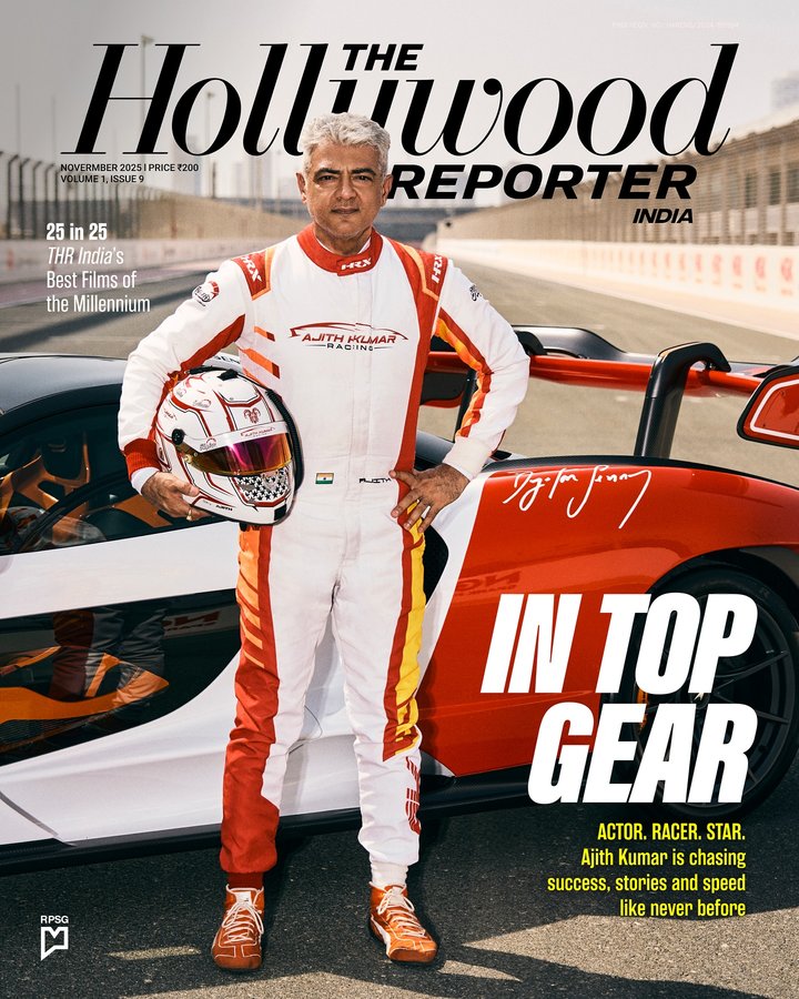 Instagram post by @ajithkumarracing for Hollywood Reporter. Caption reads: A #THRIndia Exclusive: For Ajith Kumar....