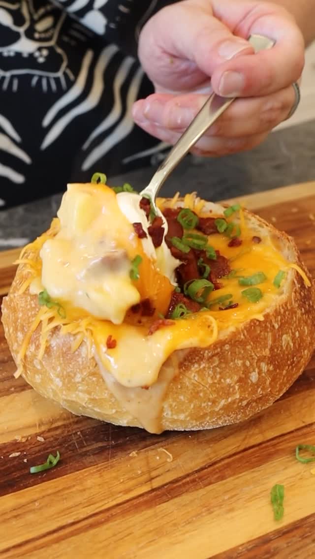 Instagram post by @imlandn for Chubbies. Caption reads: Loaded Baked Potato Soup.