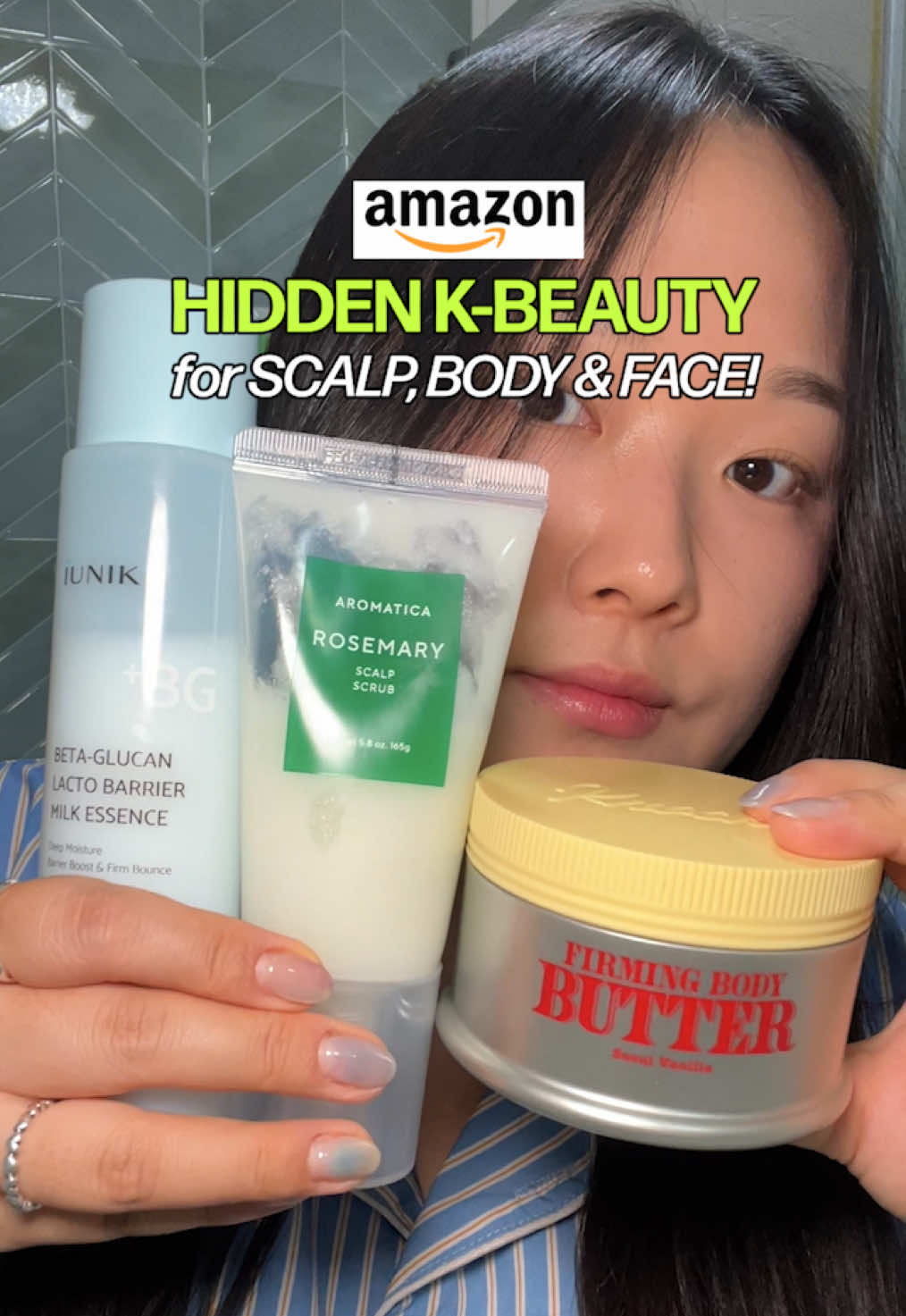TikTok post by @heyinlees for IUNIK. Caption reads: [...] products!🩵 @AROMATICA @Knock Bodycare....