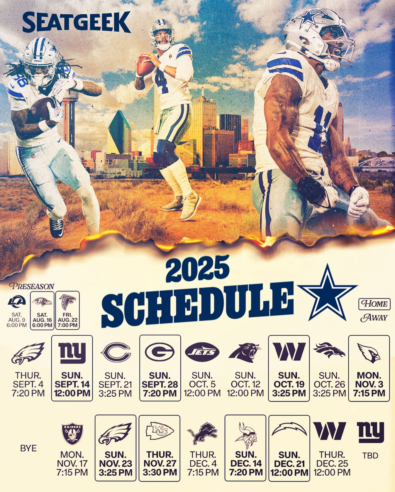 Instagram post by @dallascowboys for SeatGeek. Caption reads: gearin’ up for game days 🤠 

See link in our bio....