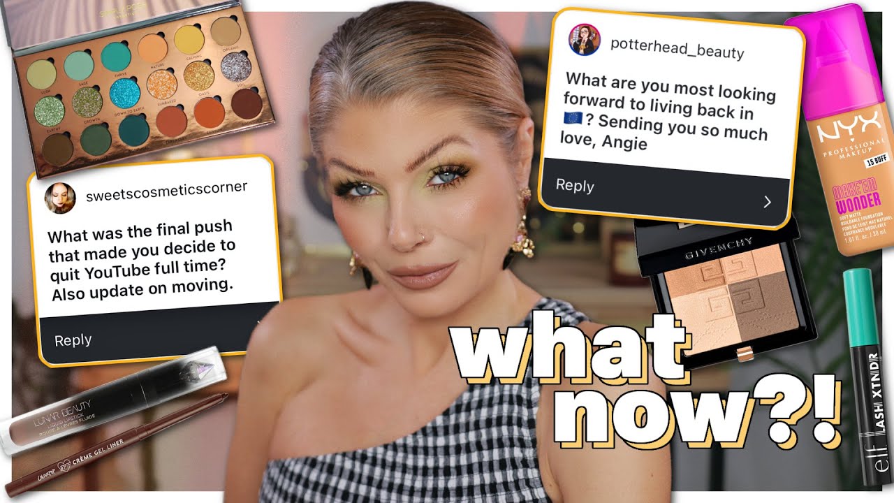 YouTube post by @AngelicaNyqvist for Adept Cosmetics. Caption reads: Let's Get Ready & Do A Life Update (leaving the US....