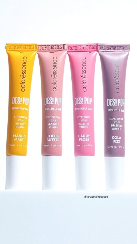 Instagram post by @tanzeelafirdousee for Coloressence. Caption reads: @coloressenceofficial Desi Pop Drip Gloss💄🫦....