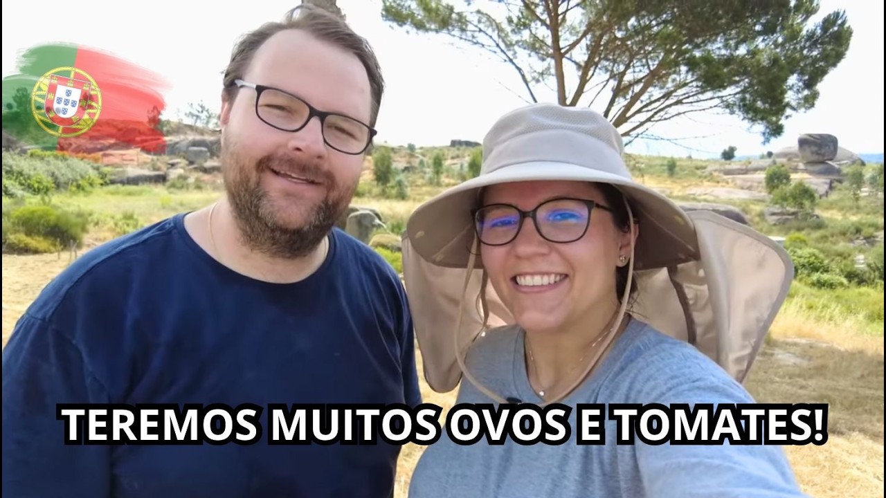 YouTube post by @CatarinasMundoAfora for Hotmart. Caption reads: Farm Routine: Taking Care of Chickens and Tomatoes.