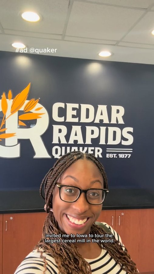 Instagram post by @healthyshyla for Quaker Oats. Caption reads: #ad #quakeroatspartner 
 
Just toured the LARGEST....