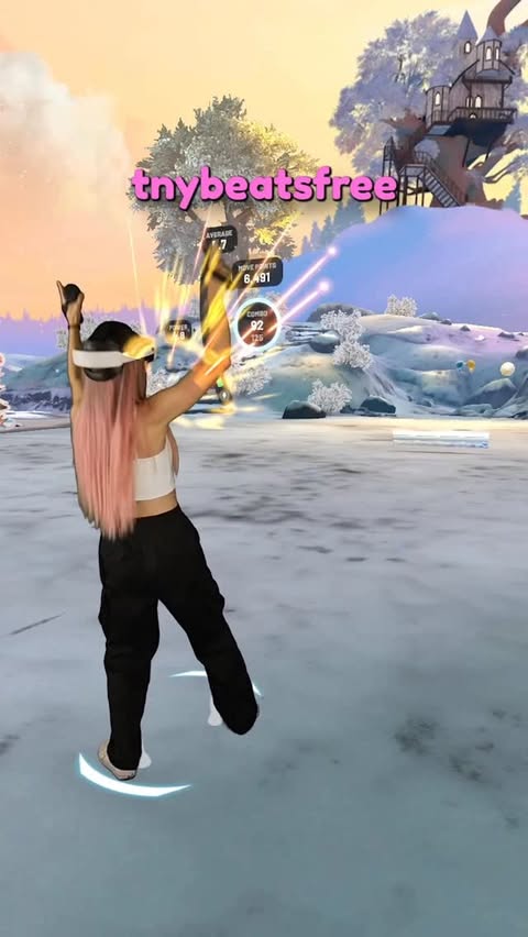 Instagram post by @tnybeats for FitXR. Caption reads: [...] into VR fitness with one free month of FITXR....