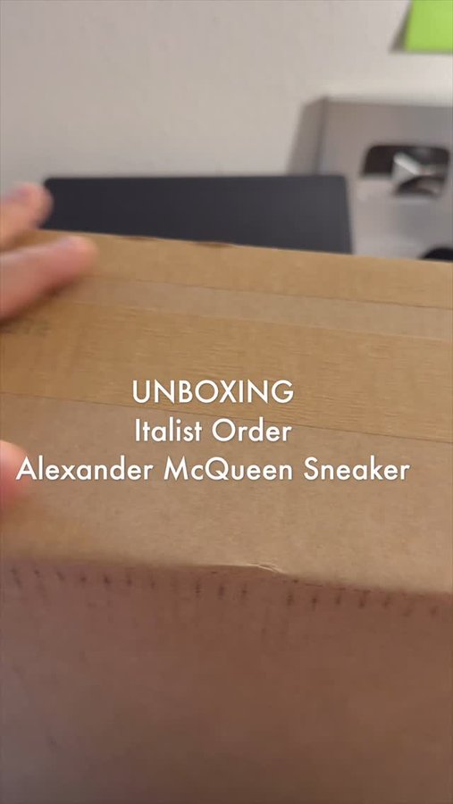 Instagram post by @jimelnady for Alexander McQueen. Caption reads: UNBOXING @italist Order @alexandermcqueen Sneaker.