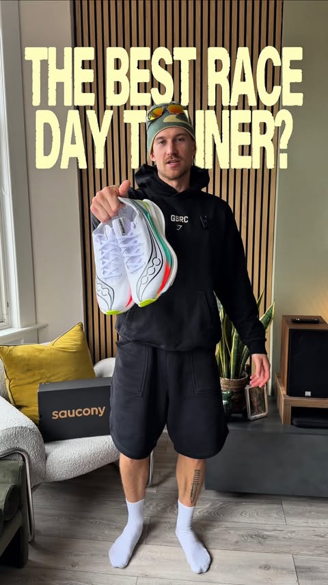 Instagram post by @cameronblackk for Saucony. Caption reads: [...] talk race day trainers 👟 For me the Saucony....