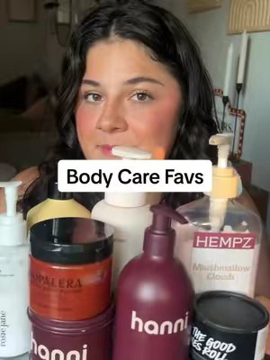 TikTok post by @alyssaweihaus for Hanni Bodycare. Caption reads: current body care favorites I swear by 🤍 these....