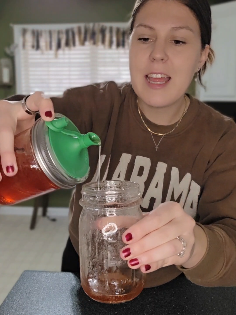 TikTok post by @hey.its_k8 for Mason Jar Lifestyle. Caption reads: [...] Pour Spout for my coffee syrups!! @Mason Jar....