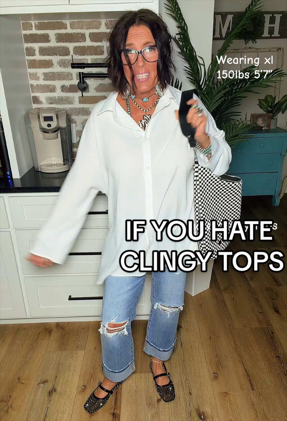TikTok post by an influencer for Imily Bela Living. Caption reads: [...] #outfit #blouse @Imily Bela Living.