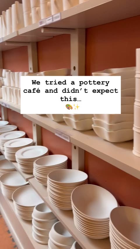 Instagram post by @mommy_life_with_layla for Pottery Café. Caption reads: I didn’t expect a pottery café to feel this....