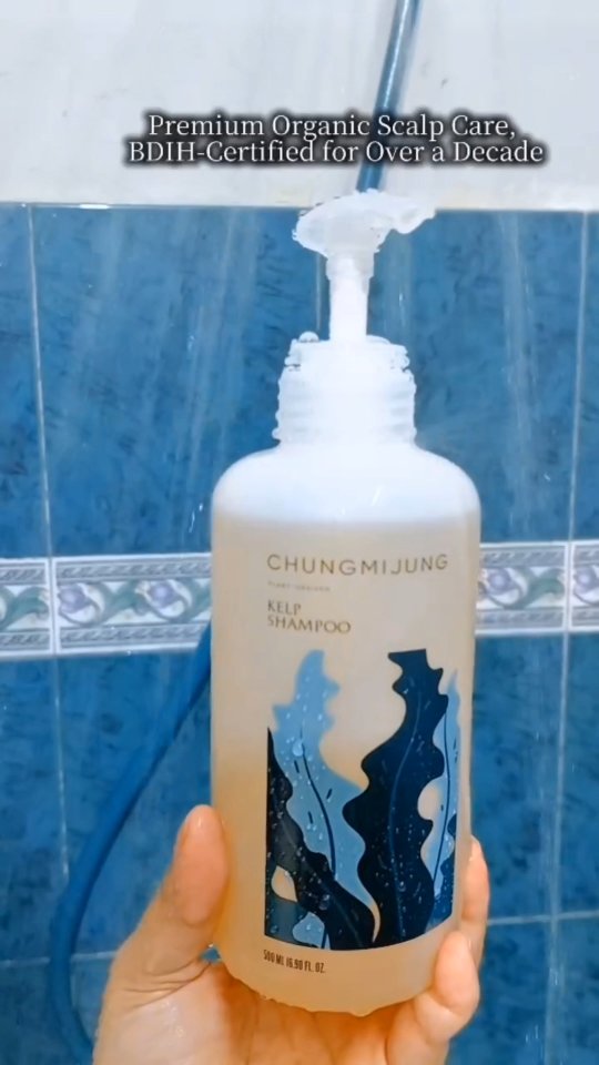 Instagram post by @aqsa.mirofficial for CHUNGMIJUNG. Caption reads: The secret? CHUNGMIJUNG Kelp Shampoo! 🌿 Packed....