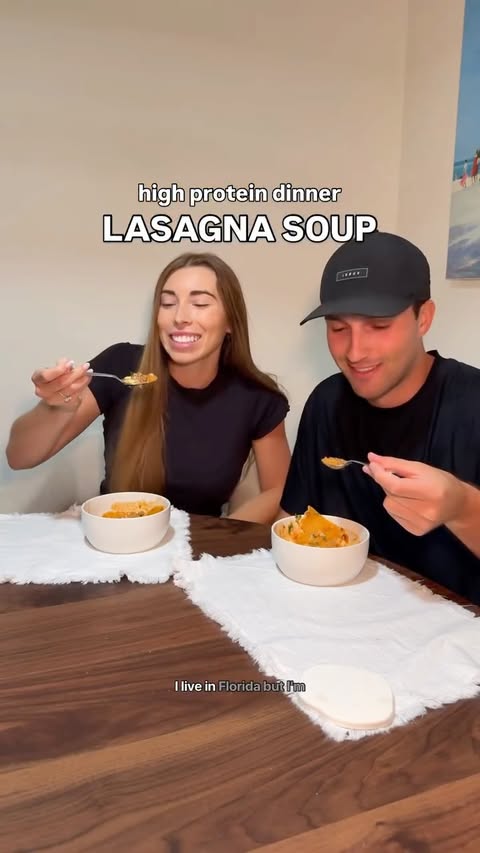 Instagram post by @jordansara for Caraway Home. Caption reads: Easy high protein weeknight dinner idea - LASAGNA....