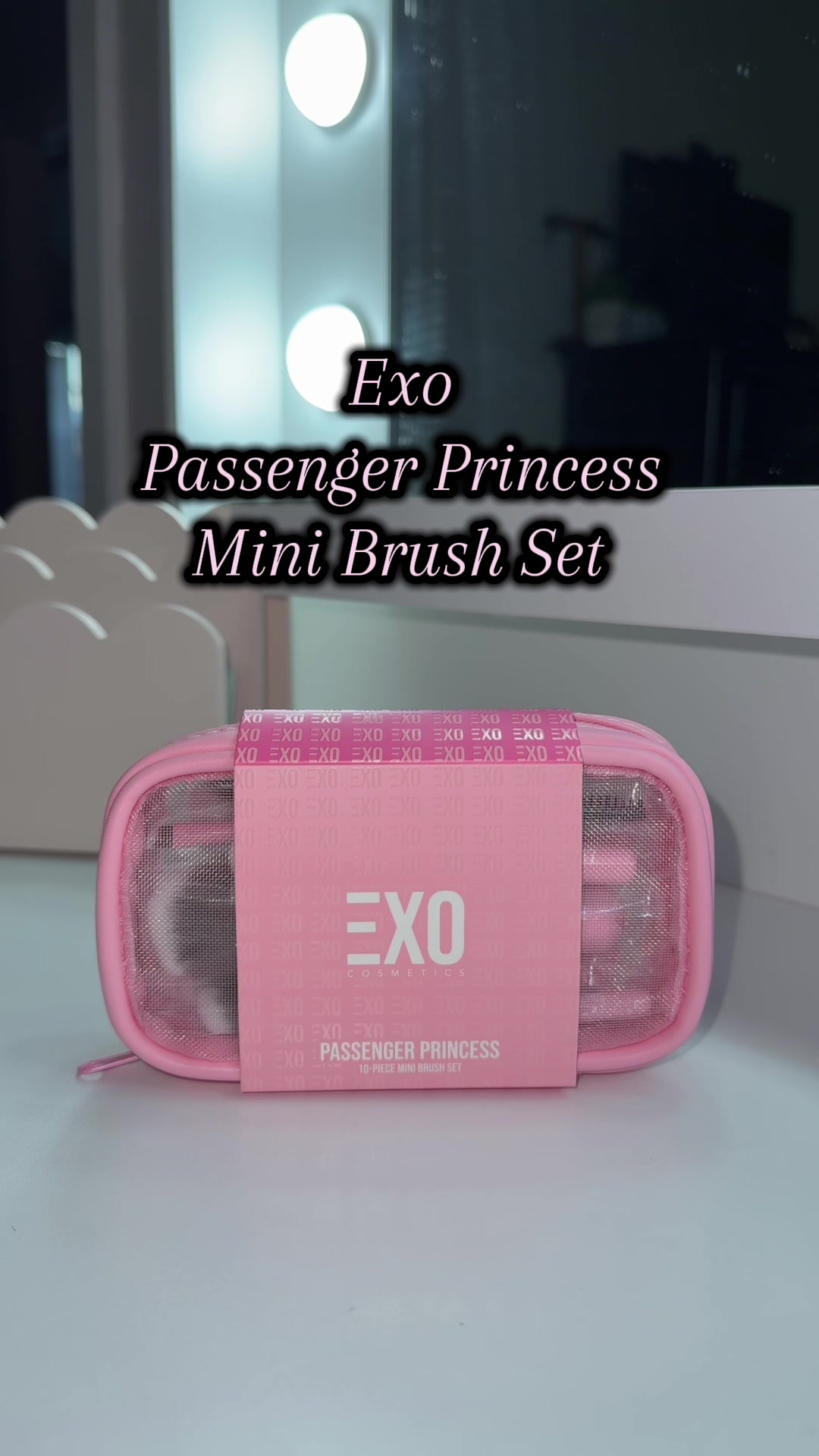 TikTok post by @denisebaeza1 for EXO Cosmetics. Caption reads: [...] I found the cutest mini brushes from @EXO....