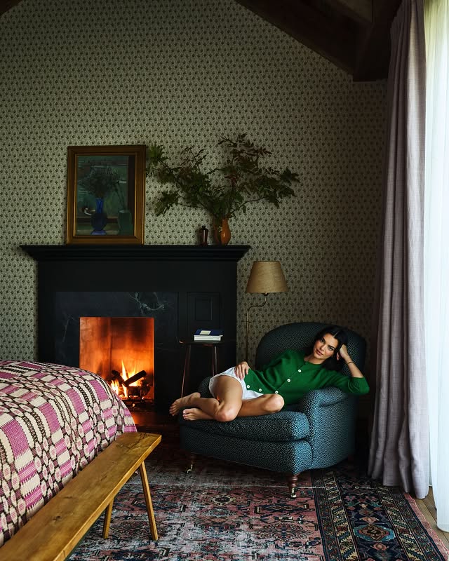 Instagram post by @kendalljenner for Architectural Digest. Caption reads: @kendalljenner traded minimalist glamour for a....