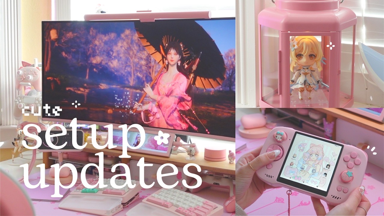 YouTube post by @nemuiatelier for Qwertykeys. Caption reads: 🎀 cute but small gaming setup touches for comfy....