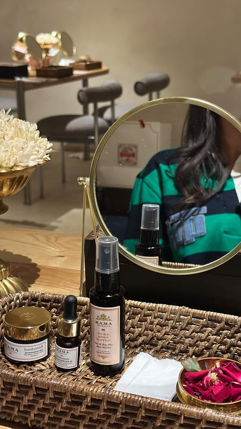 Instagram post by @bhaviniiiii for Kama Ayurveda. Caption reads: A wellness day out with my mom & sister....