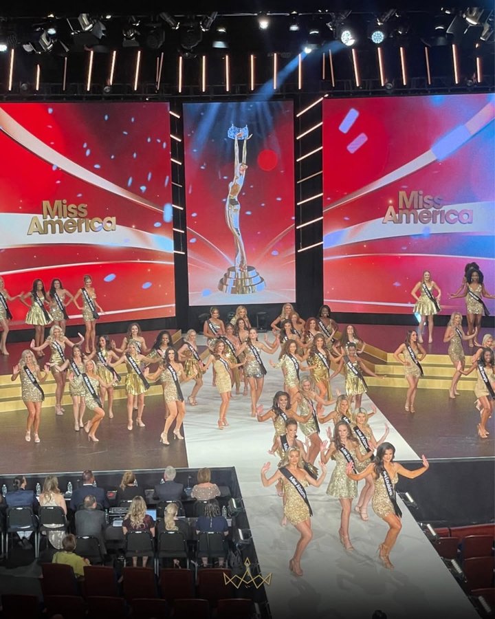 Instagram post by @international_poll for Sherri Hill. Caption reads: The #MissAmerica2025 🇺🇸👑 

Preliminary....