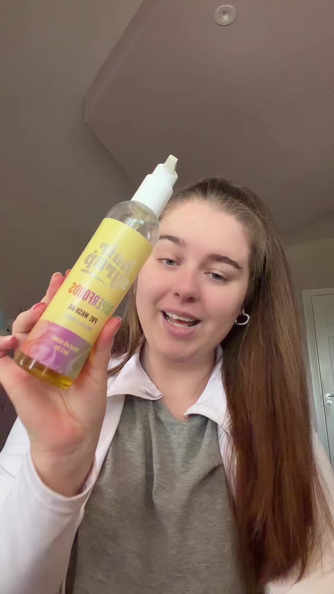 TikTok post by @makeupbyolivia29601 for Hair Syrup. Caption reads: @Hair Syrup superfoods pre wash hair oil 😍🔥....