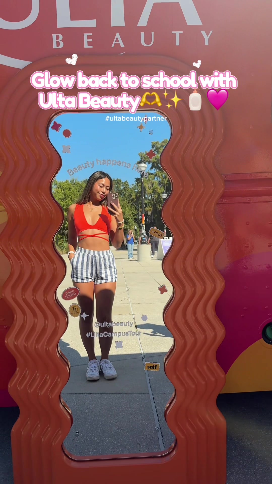 TikTok post by @nicoleallisonnn for InfluenceHer Collective. Caption reads: #ultabeautypartner ✨ Back to school, but make it a....