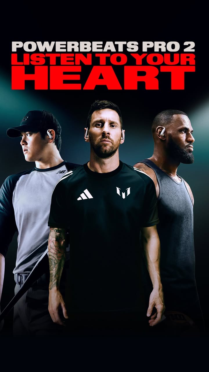Instagram post by @leomessi for Beats by Dre. Caption reads: Listen to your heart. 
Powerbeats Pro 2 with Heart....