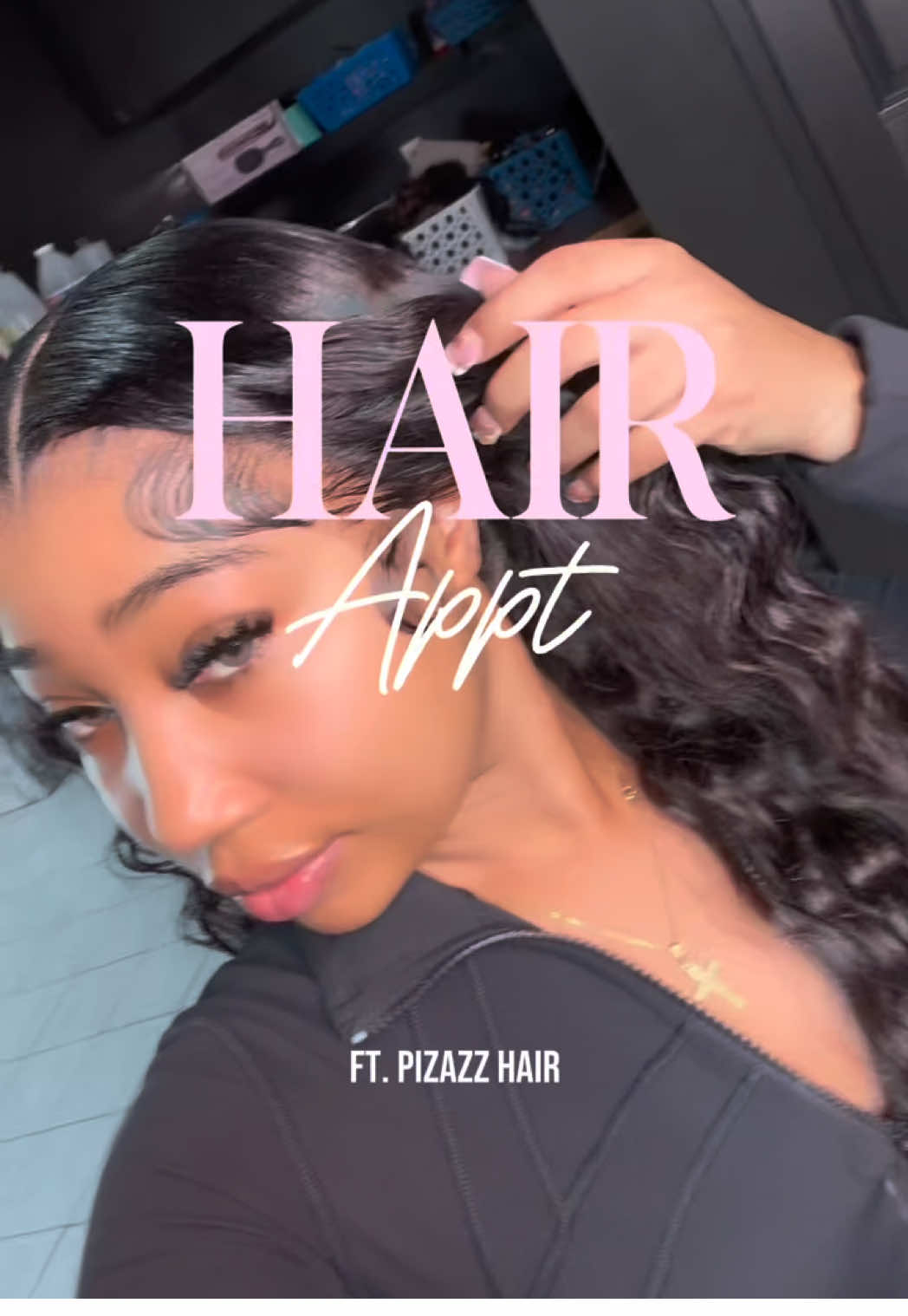 TikTok post by @r.rxyalty for Pizazz Hair. Caption reads: Come w/ me to my hair appt 💗 @Pizazz Hair Shop....