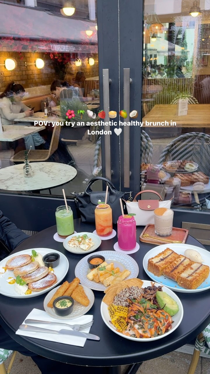 Instagram post by @london.discoveries for Morena London. Caption reads: POV: you try an aesthetic healthy brunch in London....