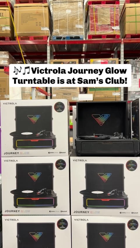 Instagram post by @samsclublovers for Victrola. Caption reads: This Victrola Journey Glow turntable is such a fun....