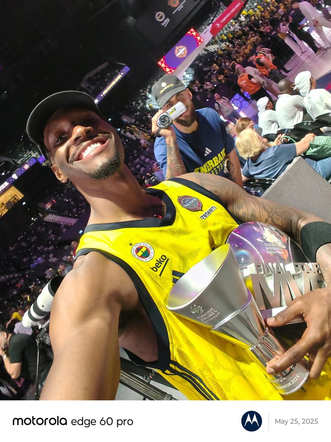 Instagram post by @euroleague for Motorola. Caption reads: MVP SELFIE WITH NHD 🟡🔵🤩

@motorola.arabia....