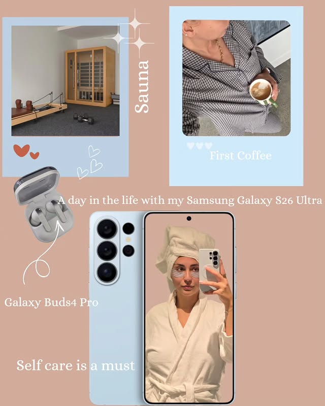Instagram post by @_timasavea for Samsung New Zealand. Caption reads: My weekend non-negotiables: matcha, self care, a....