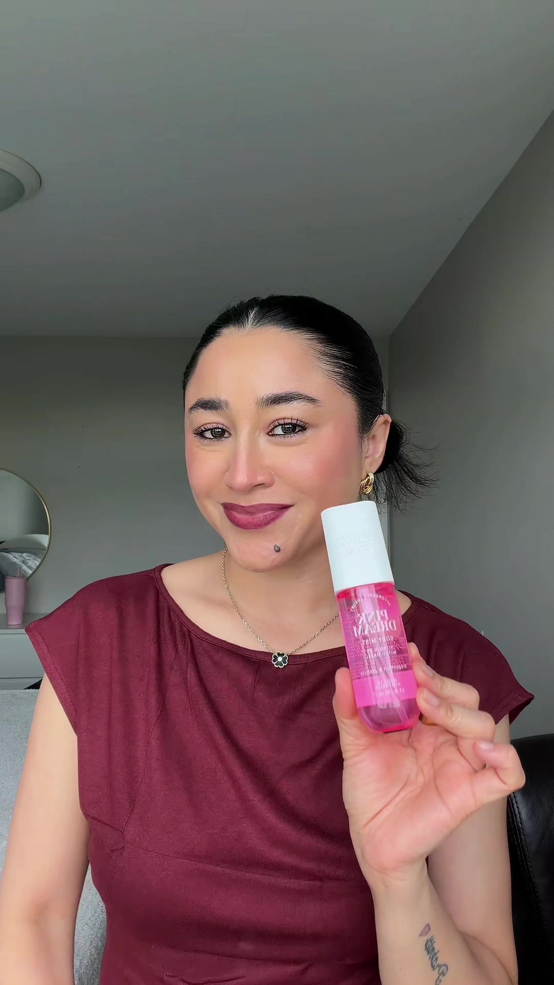 TikTok post by @dipmalalamgade for Dupes & Co.. Caption reads: @Dupes & Co #foryoupage #bodymist #pinkdream....