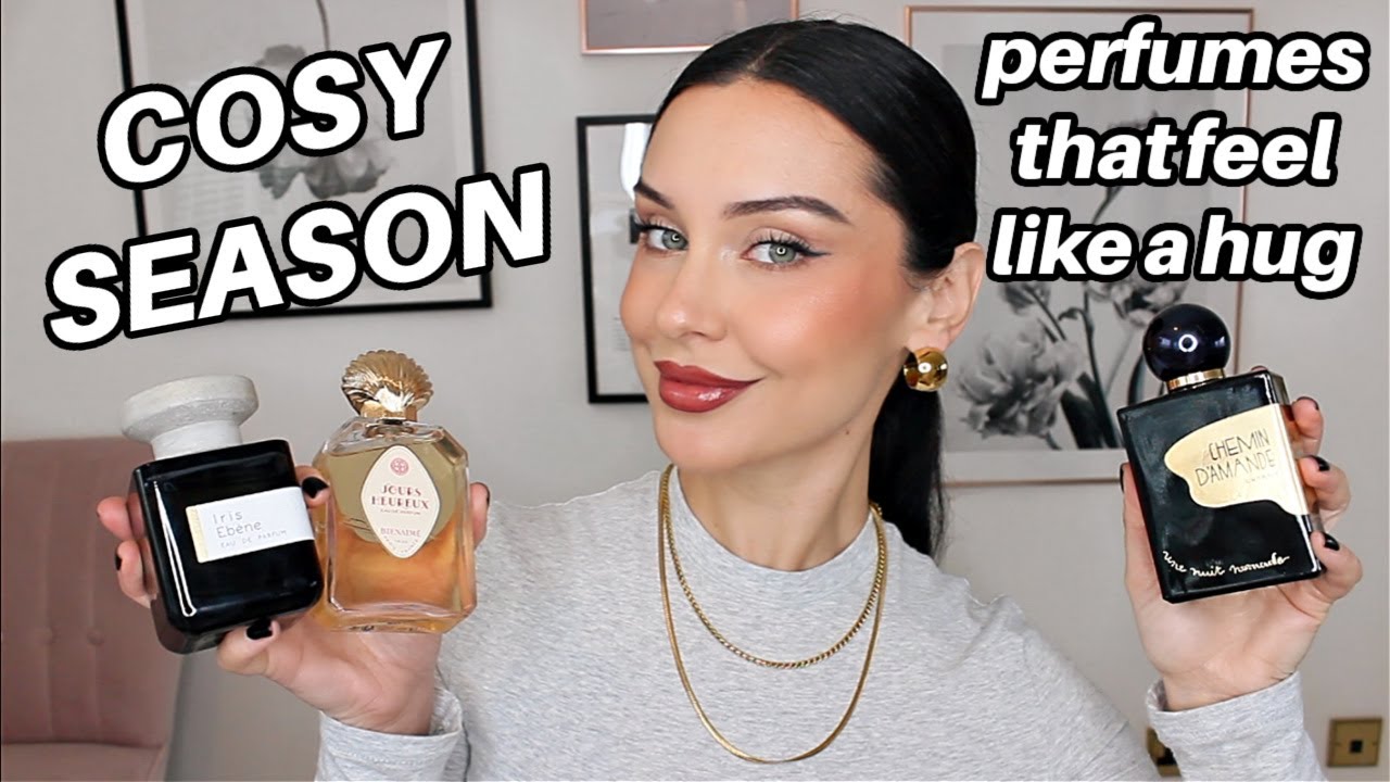 YouTube post by @KatesBeautyStation for Commodity Fragrances. Caption reads: WARM & COSY perfumes that feel like a hug 🧸🧺🧦....