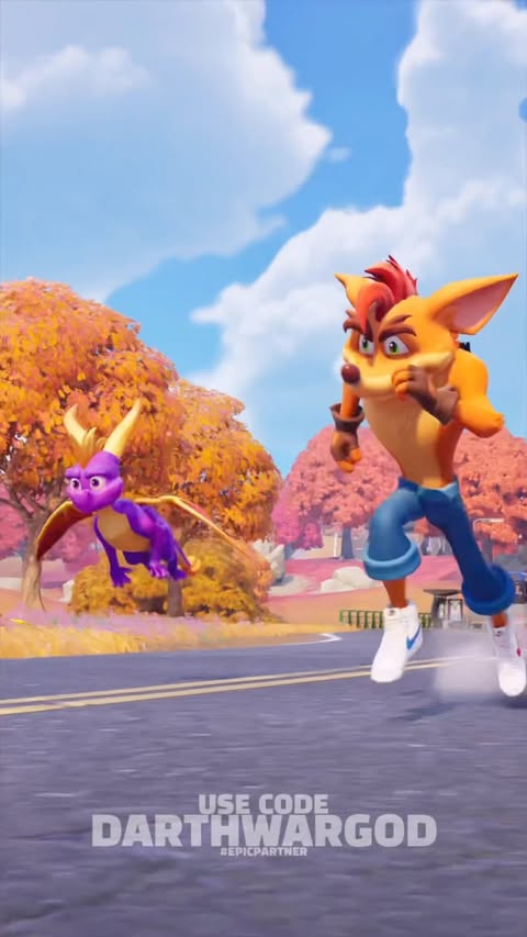 Instagram post by @darthwargod for Fortnite. Caption reads: Crash Bandicoot & Spyro In Fortnite 🏃🏽 thank you....