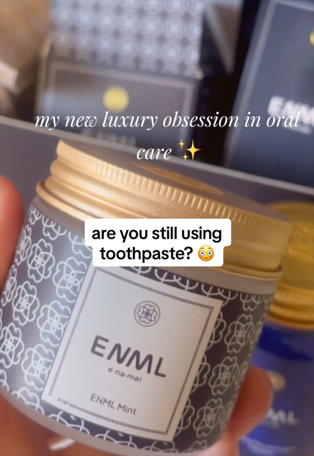 TikTok post by @therealfrancescadeluca for ENML Toothpaste Tabs. Caption reads: [...] teeth felt so polished. ✨ Love. #@ENML....