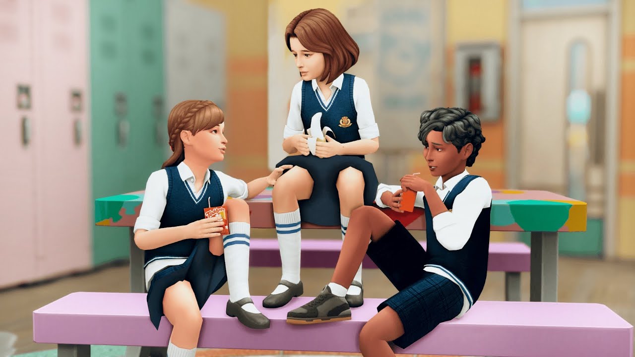 YouTube post by @simsvie for Instant Gaming. Caption reads: Going to Elementary School in The Sims 4!.