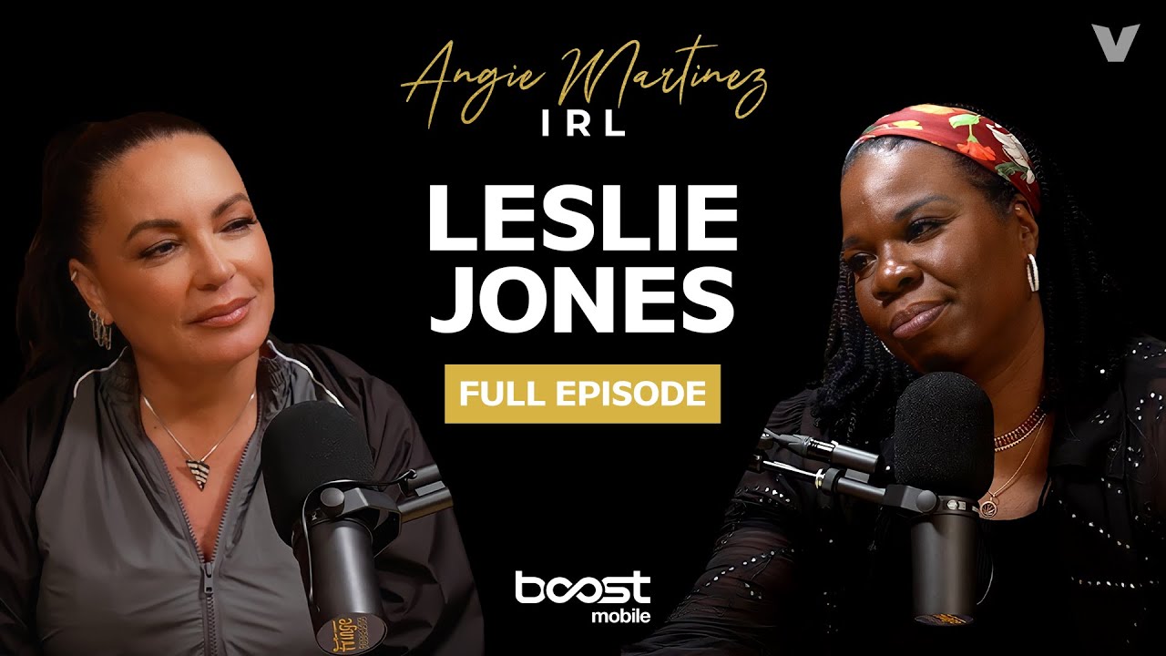 YouTube post by @AngieMartinez for Boost Mobile. Caption reads: Leslie Jones Shares Hilarious Moments From Comedy....