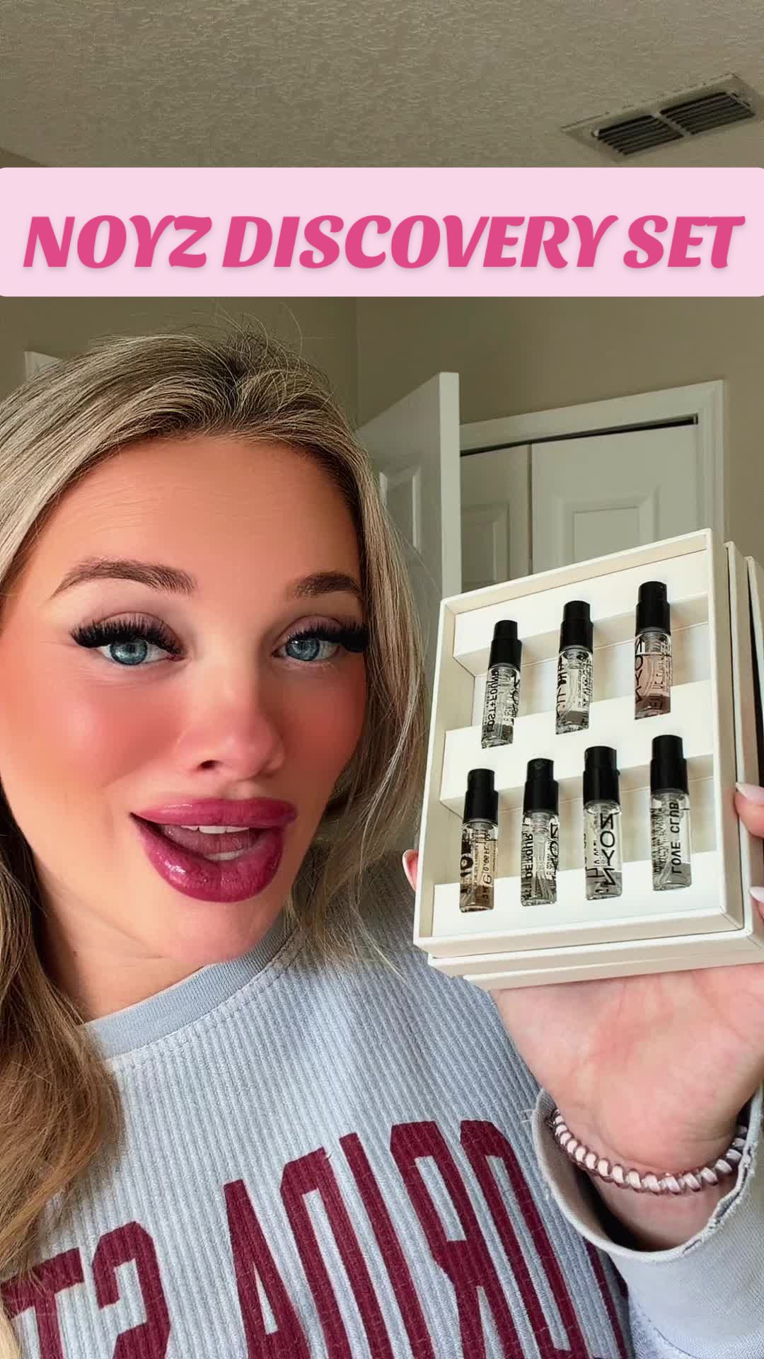 TikTok post by @mora_alyss for NOYZ. Caption reads: [...] scent to get? Check out the NOYZ discovery....