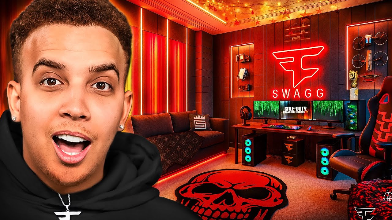YouTube post by @Swagg for HyperX. Caption reads: My NEW $30,000 Gaming Setup + Stream Room Tour!.