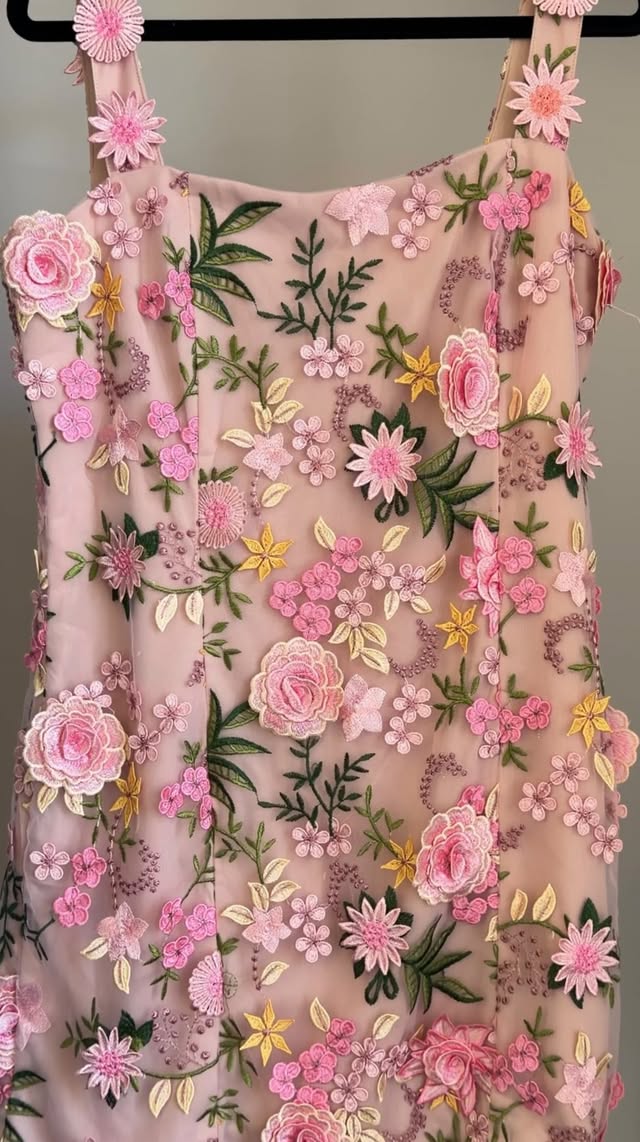 Instagram post by @nikcu_bohora for Mew Mews. Caption reads: unpack a Mew Mews dress with me ✨Cyrthis Spaghetti....