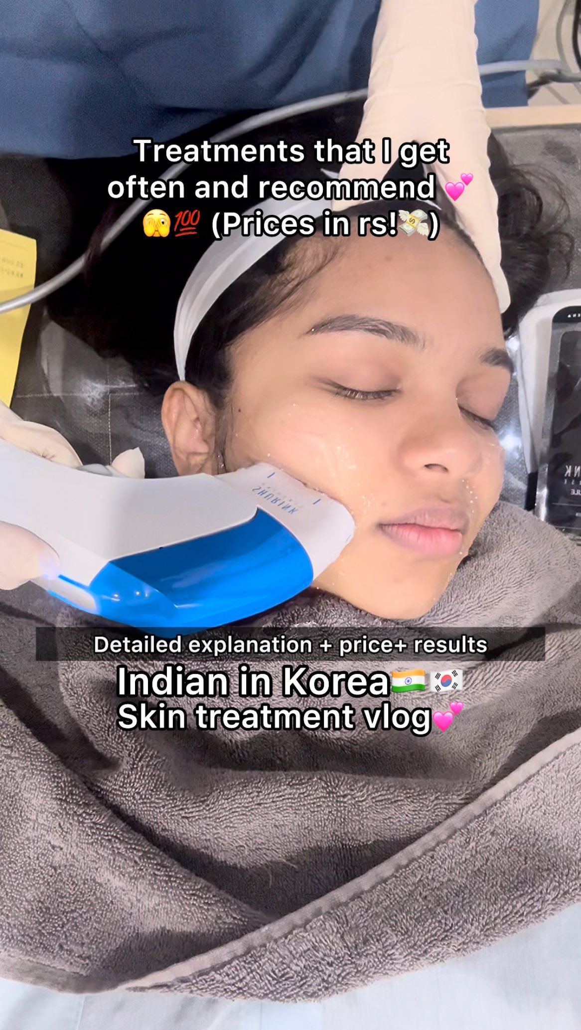 Instagram post by @shwetaesthetic for Xenia Clinic. Caption reads: Prices🇮🇳🇰🇷 and results 💕 included🫶🏼 Here....