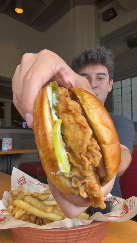 Instagram post by @miladmirg for Chili's Grill & Bar. Caption reads: The Big Crispy 3 For Me is the best thing I’ve....