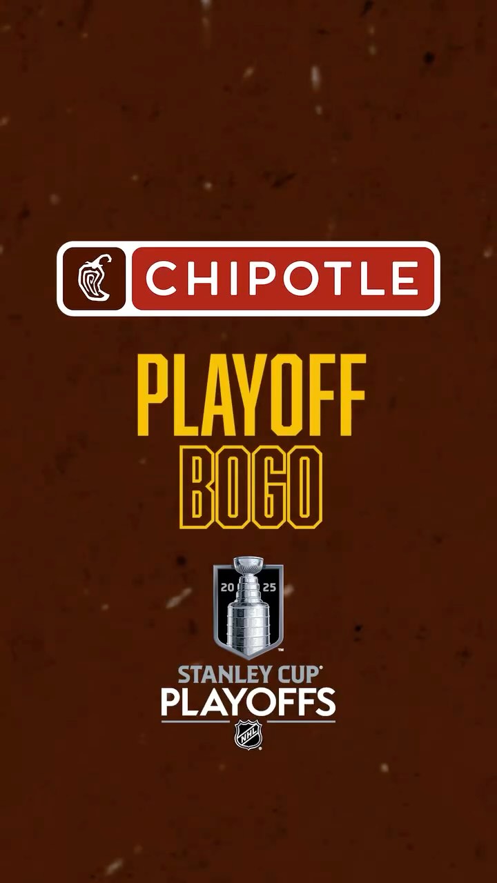 Instagram post by @mackcelebrini for Chipotle. Caption reads: Chipotle #StanleyCup Playoffs BOGO is back — rep....