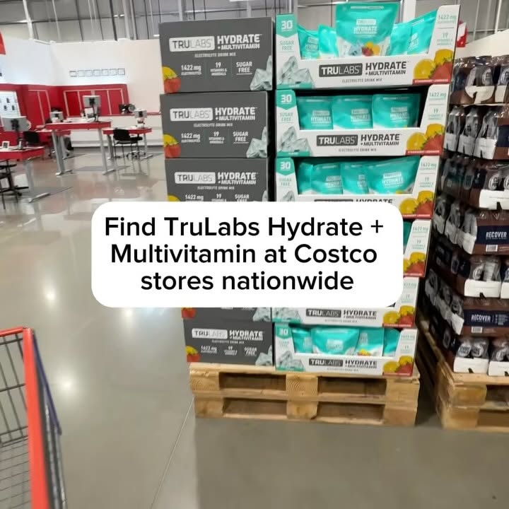 Instagram post by @costconewdeals for TruLabs. Caption reads: 🚨 NEW at Costco! 🚨 @trulabs Hydrate +....